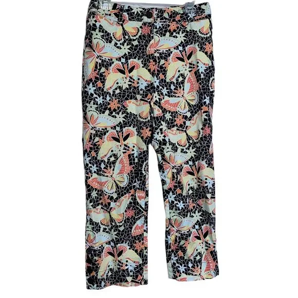 Harold's Jeans Womens 8 Butterfly Floral Print Slacks Stretch Cropped Button Leg - Picture 11 of 12